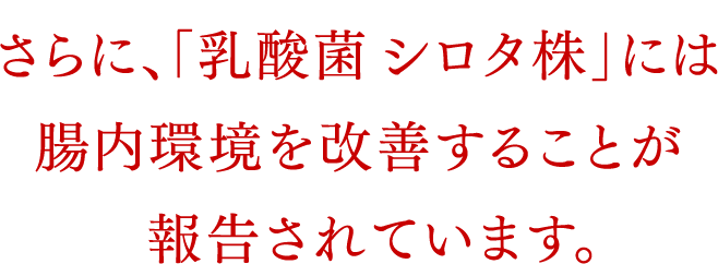 「乳酸菌 シロタ株」には腸内環境を改善することが報告されています